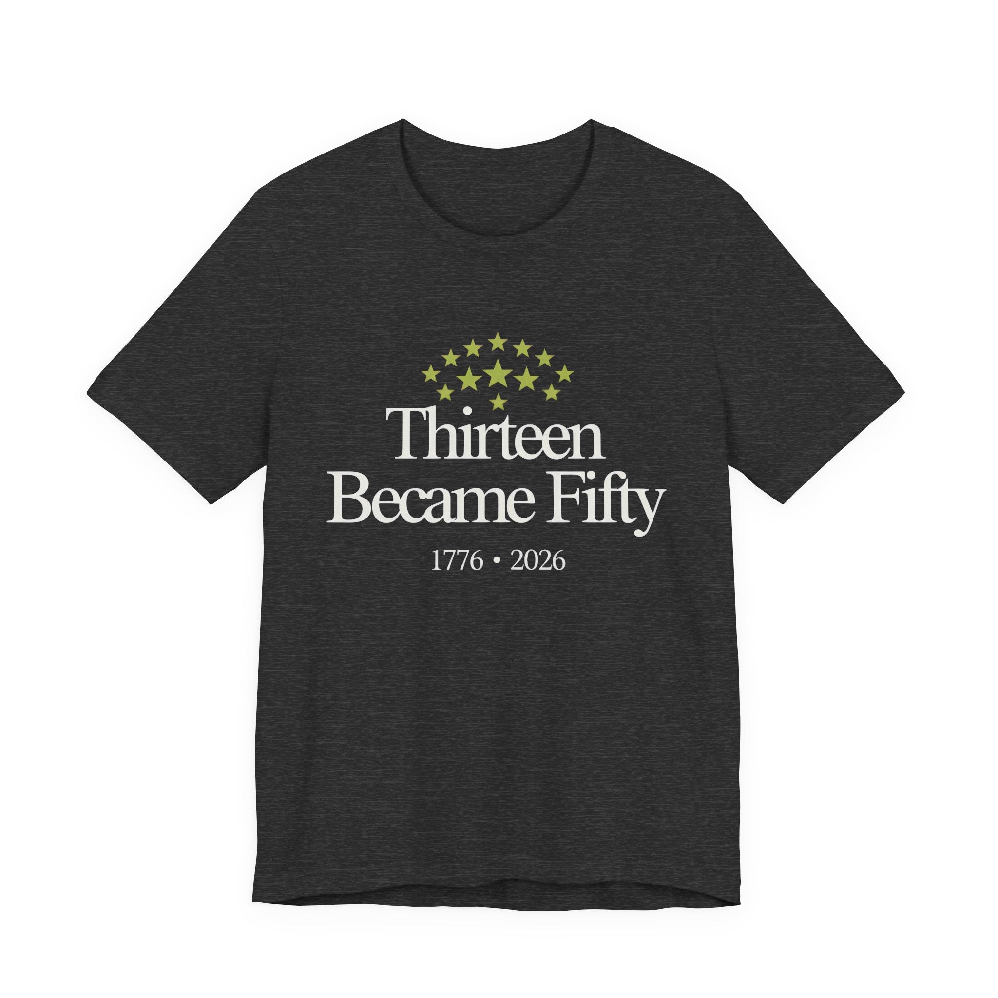 Dark Grey t-shirt with 'Thirteen Became Fifty' text and star design