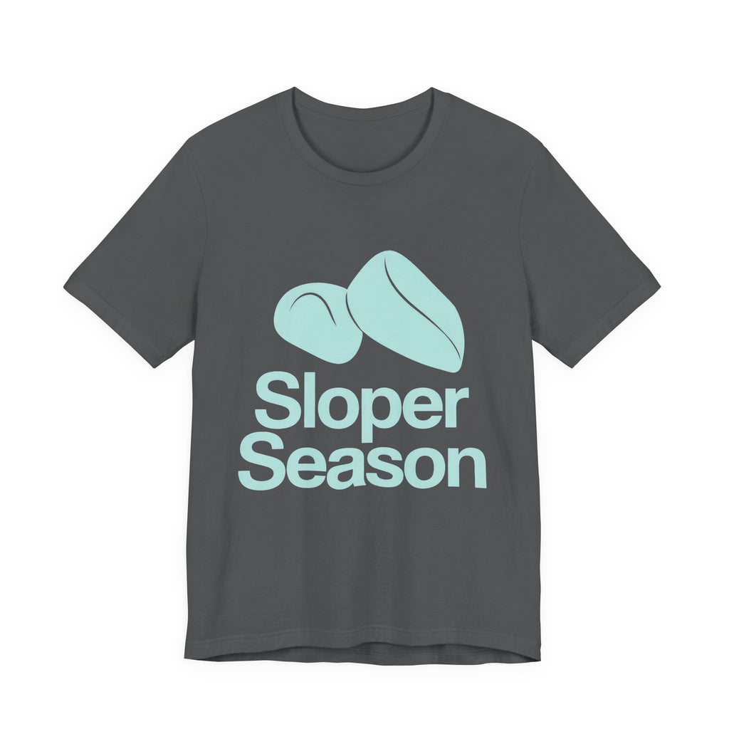 Gray t-shirt with 'Sloper Season' text and graphic on a white background