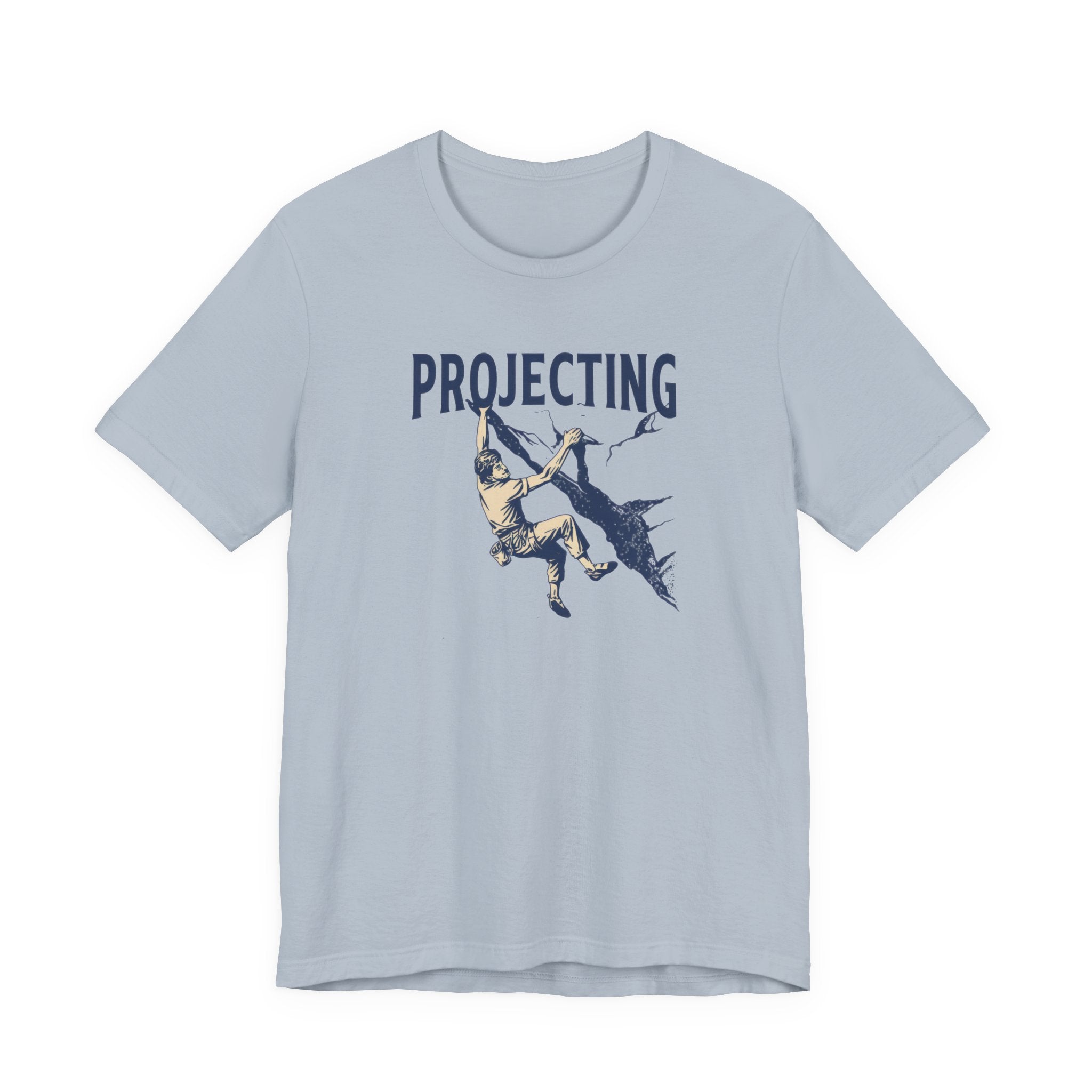 Light blue t-shirt with graphic design and 'PROJECTING' text on a white background
