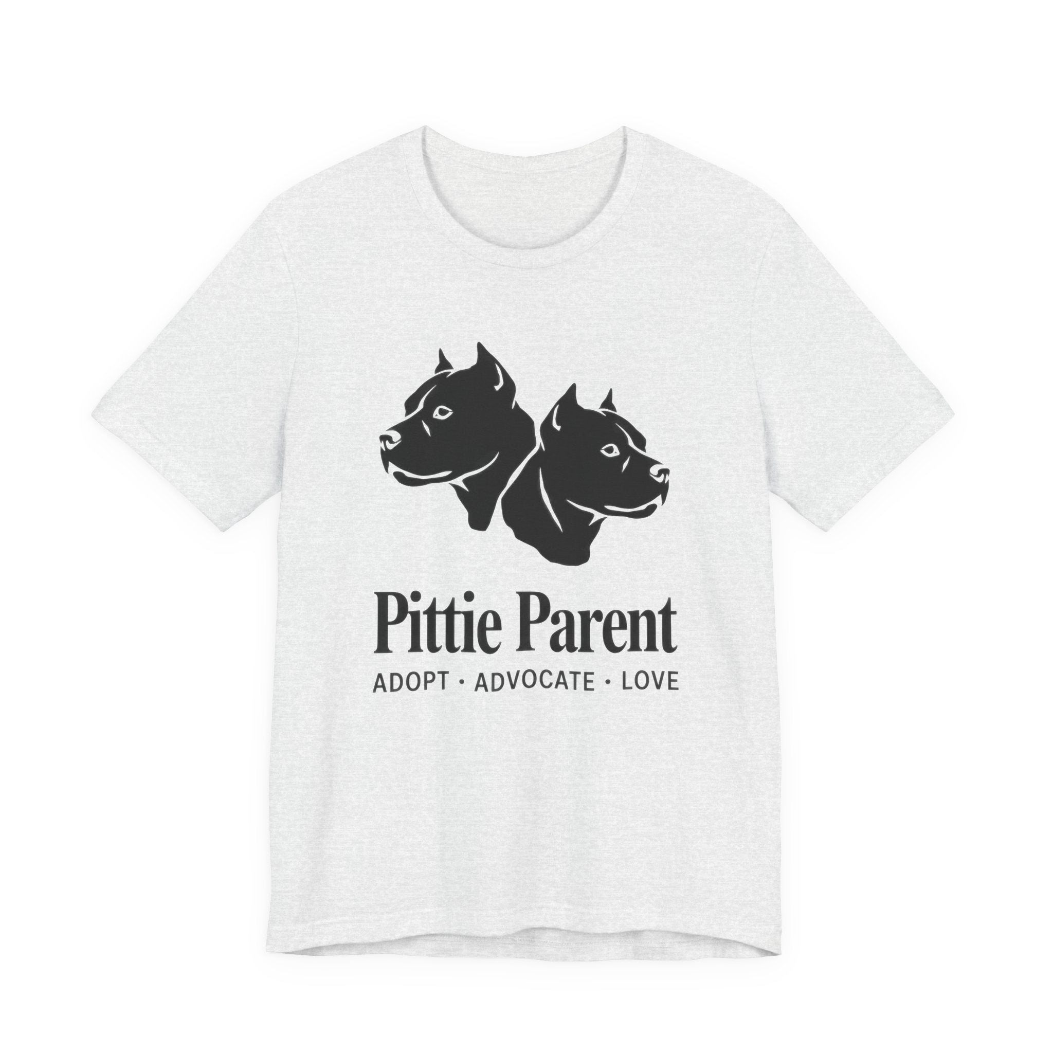 Ash t-shirt with black dog illustration and 'Pittie Parent' text on a white background