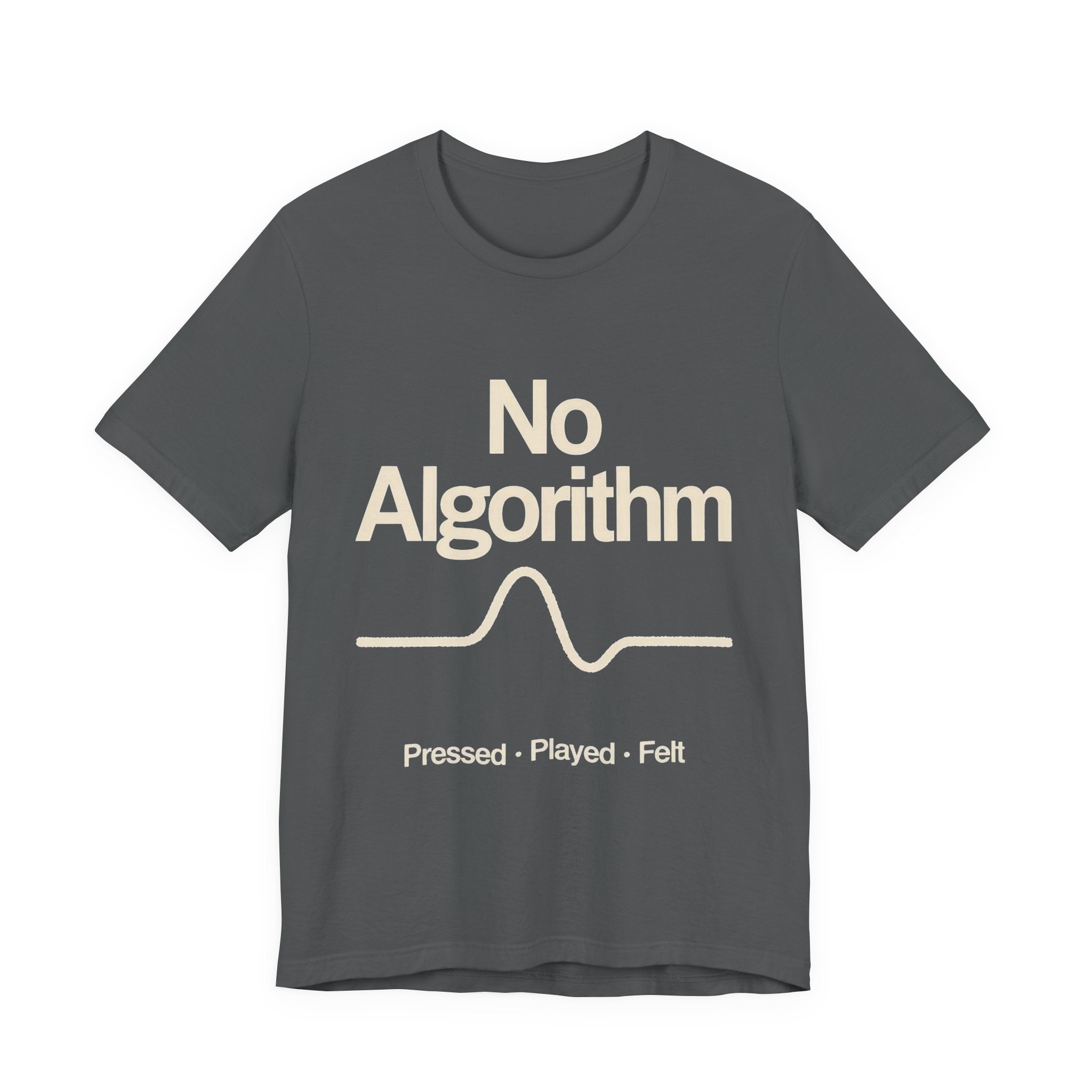 Gray t-shirt with 'No Algorithm' text design on a white background
