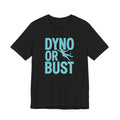 Black t-shirt with 'Dyno or Bust' text and graphic on a white background