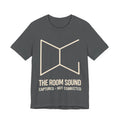 Gray t-shirt with 'The Room Sound' logo and text on a white background