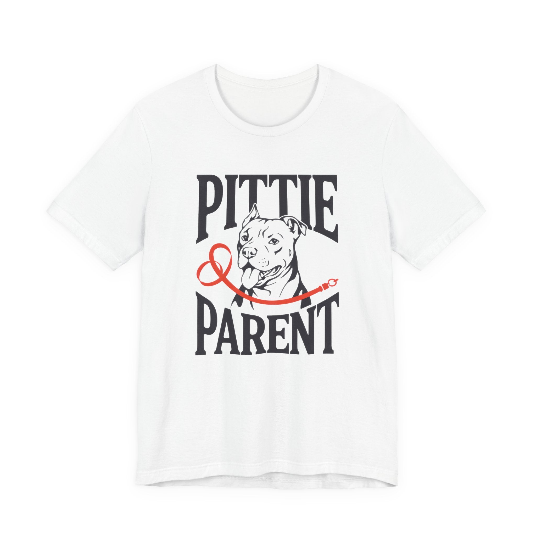 White t-shirt with 'Pittie Parent' graphic on a white background