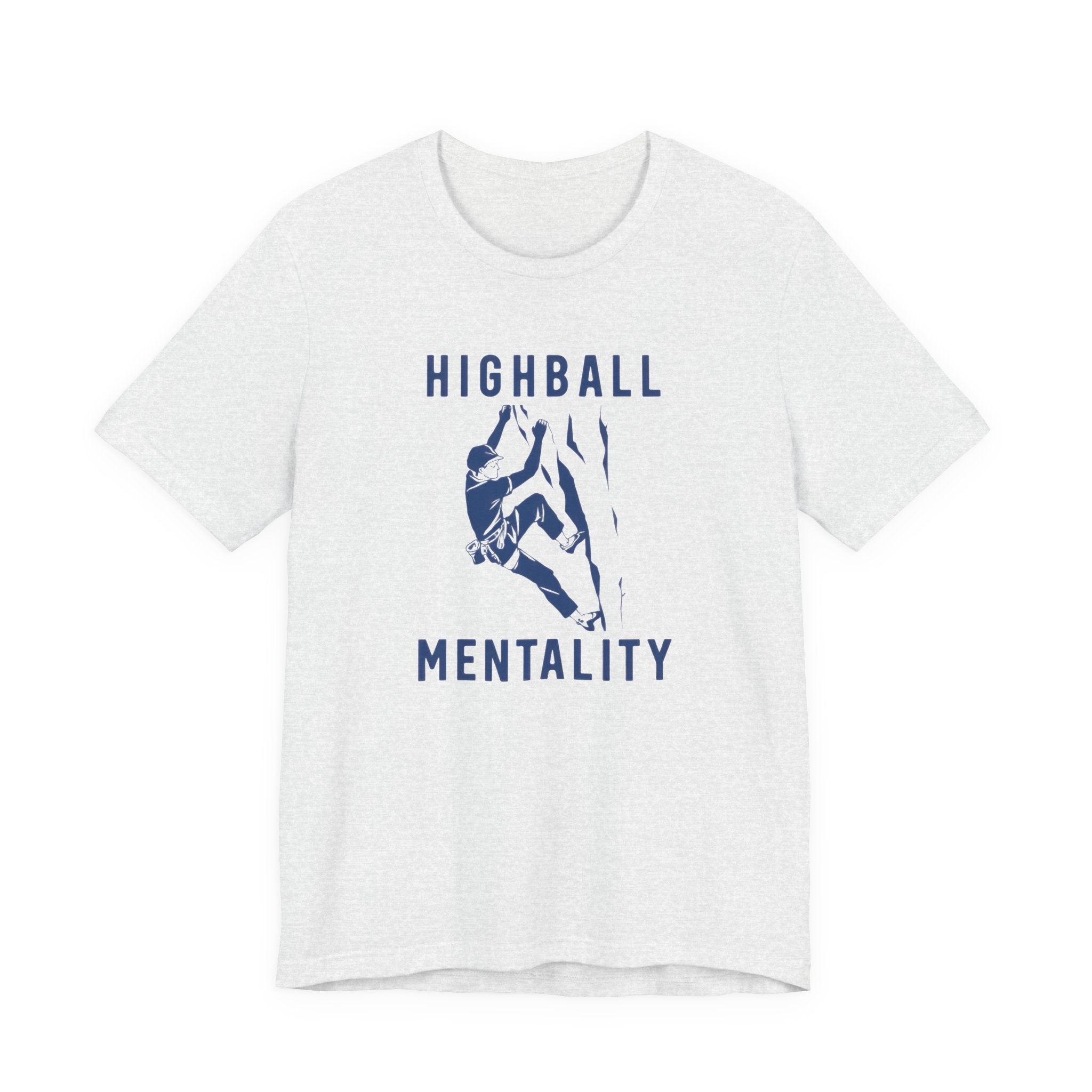 Ash t-shirt with blue graphic and text 'HIGHBALL MENTALITY' on a white background