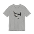 Gray t-shirt with black and white climbing graphic design on a white background