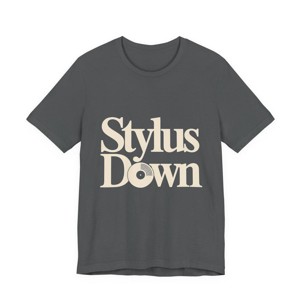 Light gray t-shirt with 'Stylus Down' text on a white background