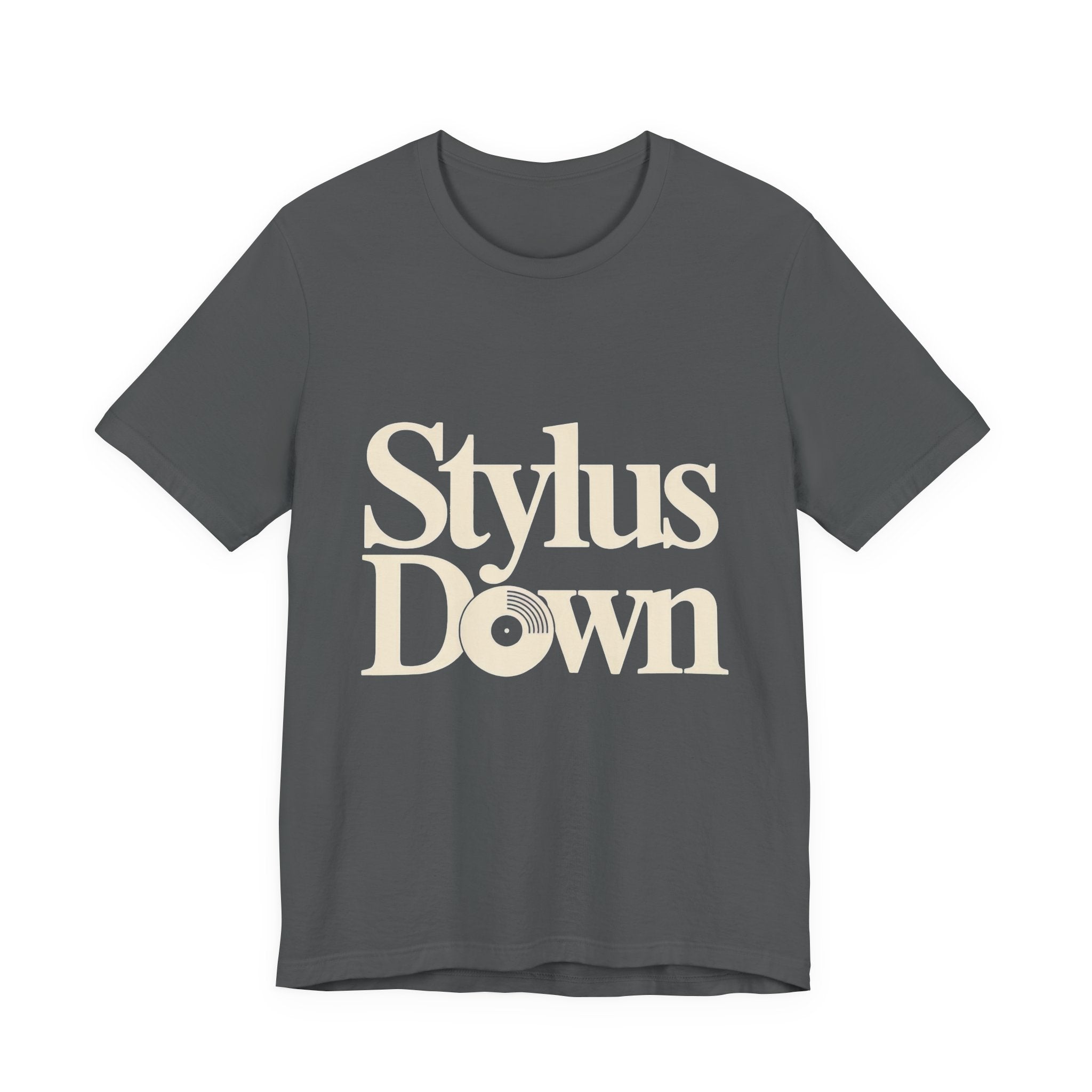 Light gray t-shirt with 'Stylus Down' text on a white background