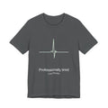 Gray t-shirt with white 'Professionally tired' text and graphics on a white background