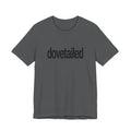 Gray t-shirt with 'dovetailed' text on a white background
