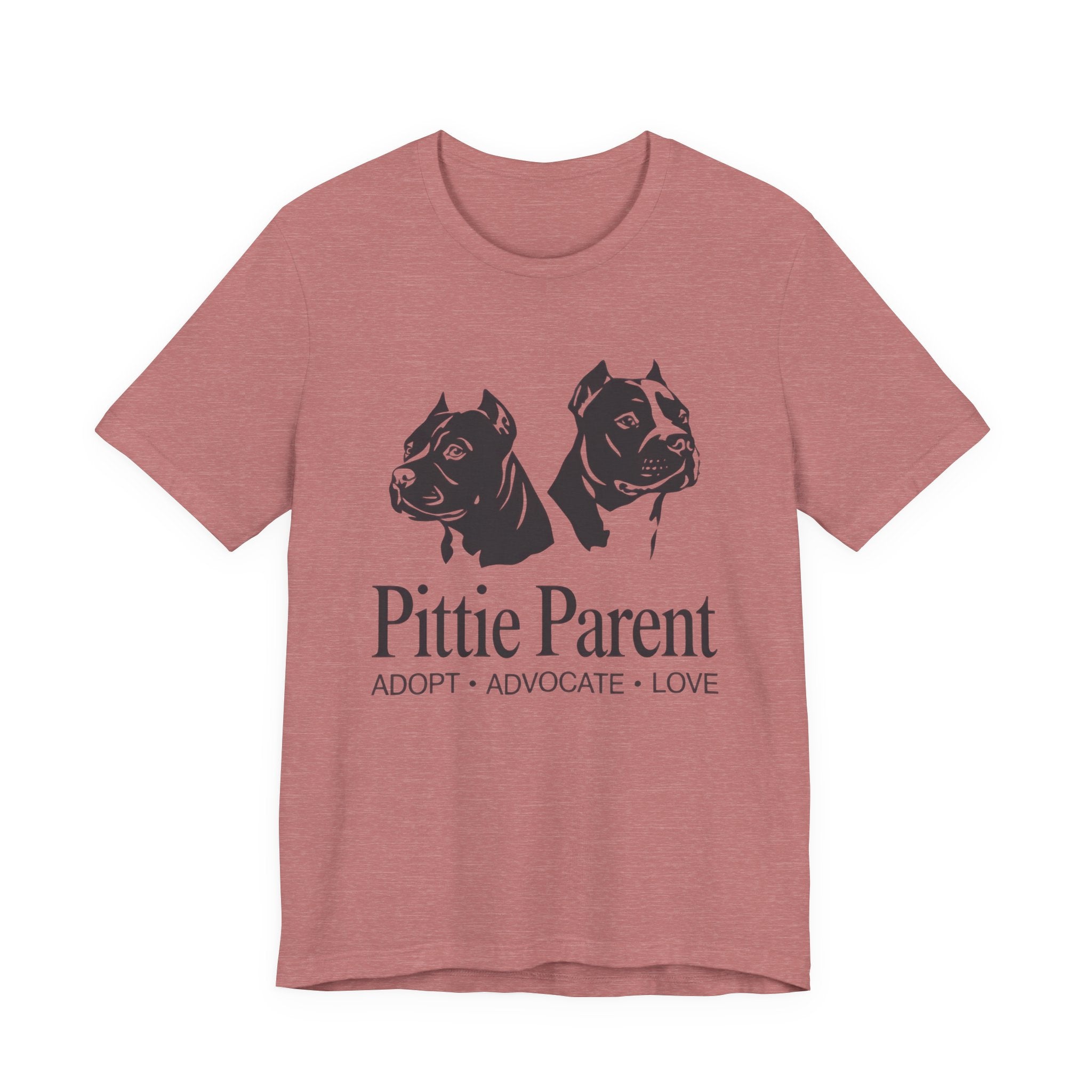 Mauve t-shirt with black dog illustration and 'Pittie Parent' text on a white background