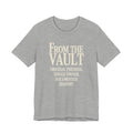 Gray t-shirt with beige text 'From the Vault' on a white background
