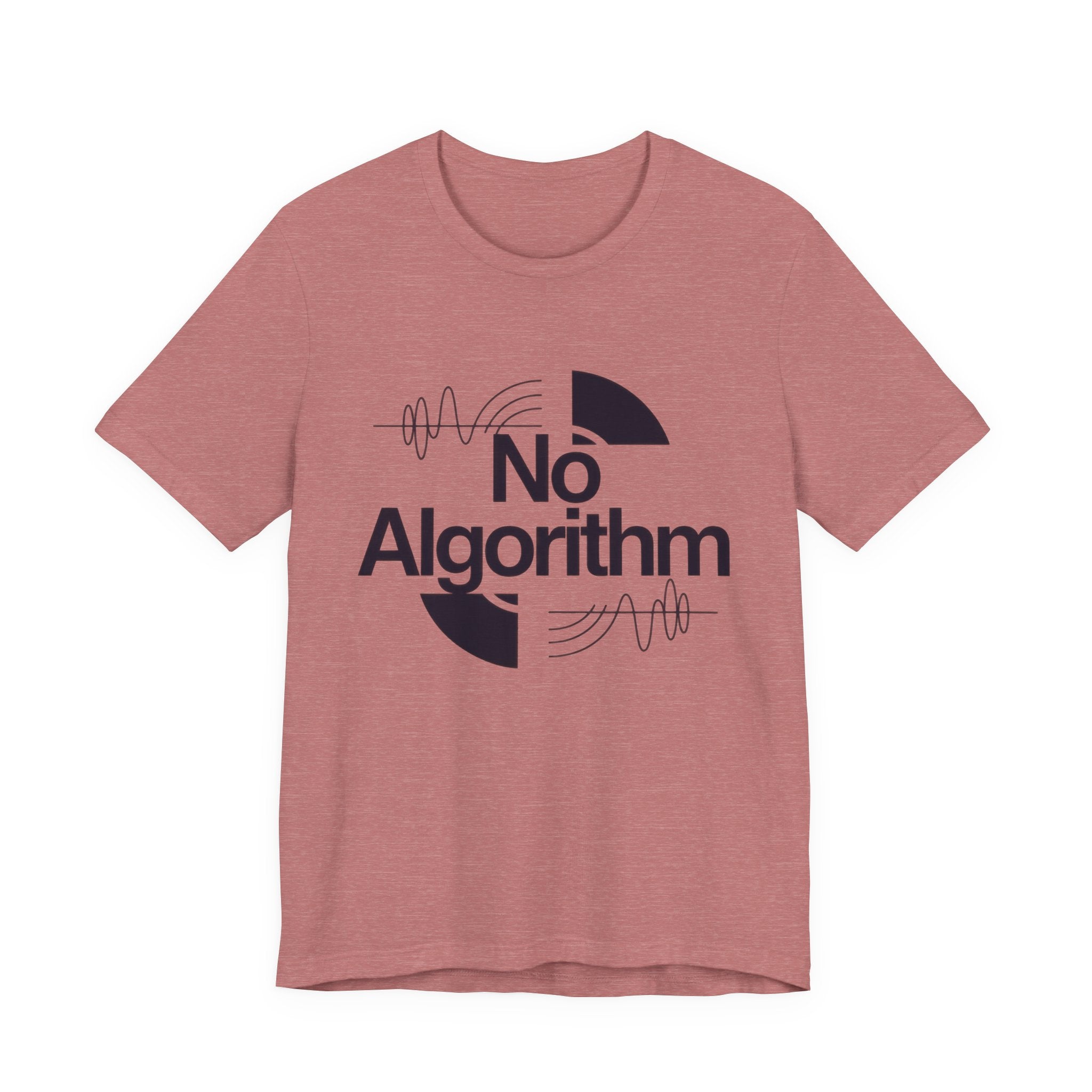 Pink t-shirt with 'No Algorithm' design on a white background