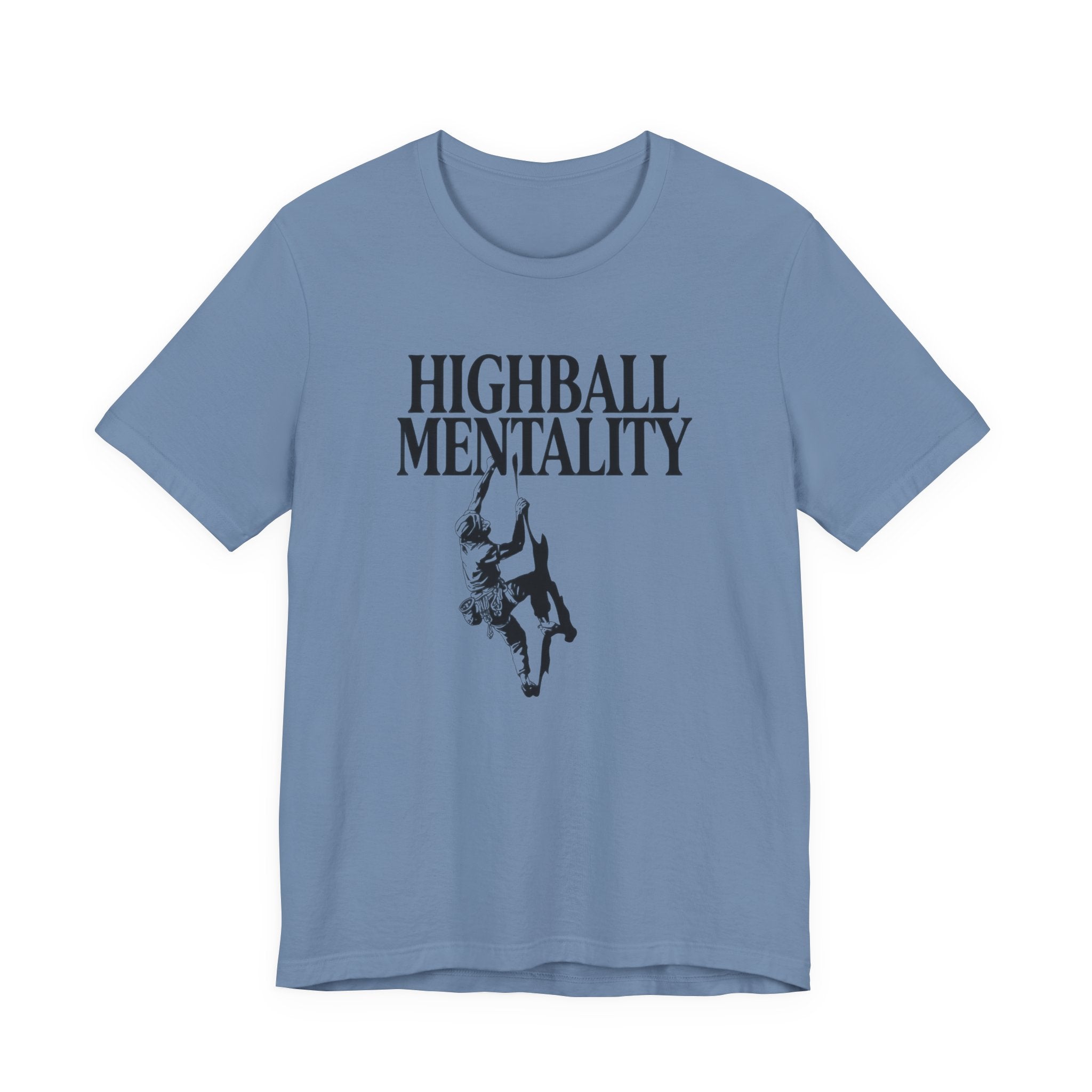 Blue t-shirt with 'HIGHBALL MENTALITY' text and graphic on a white background