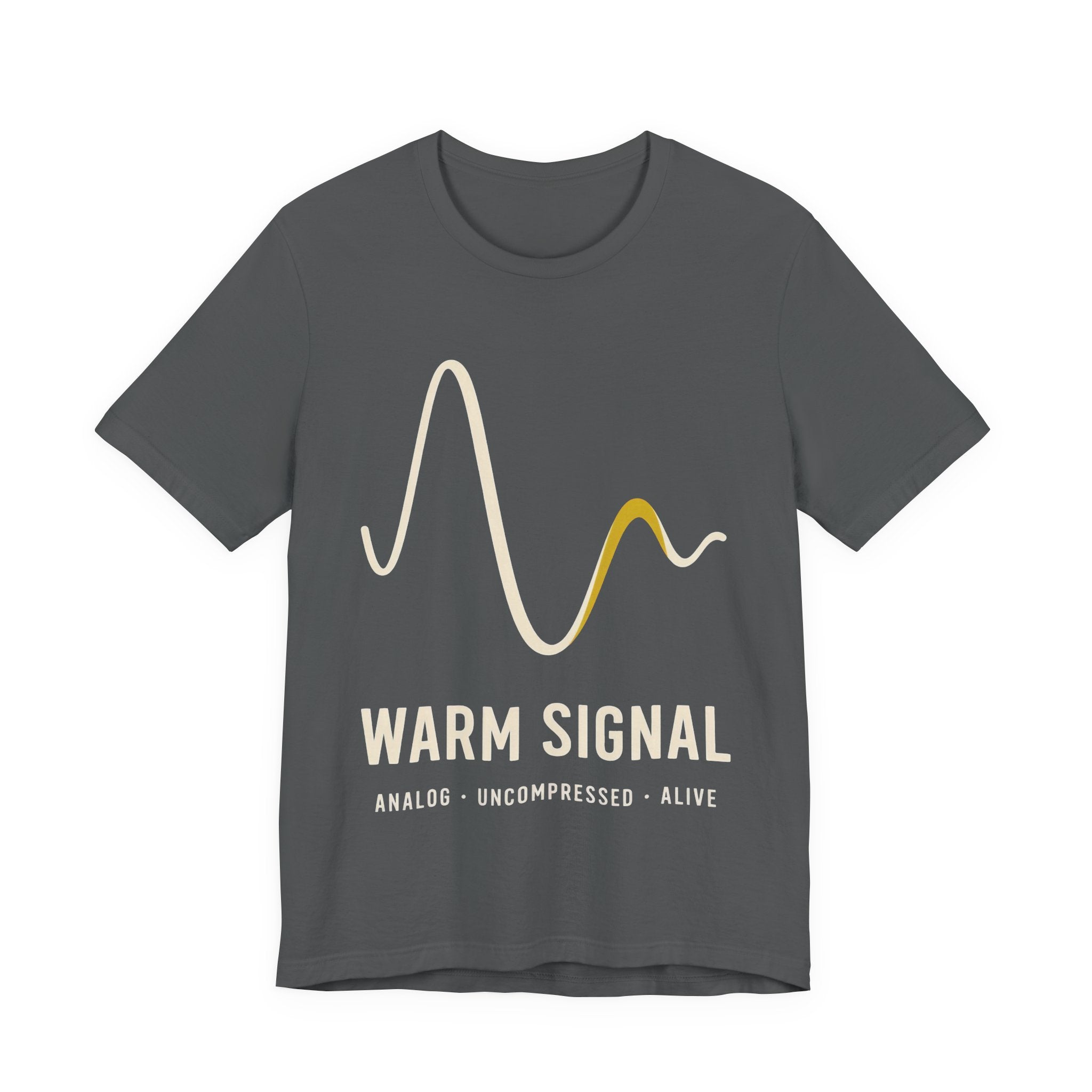 Gray t-shirt with a graphic design and text on a white background
