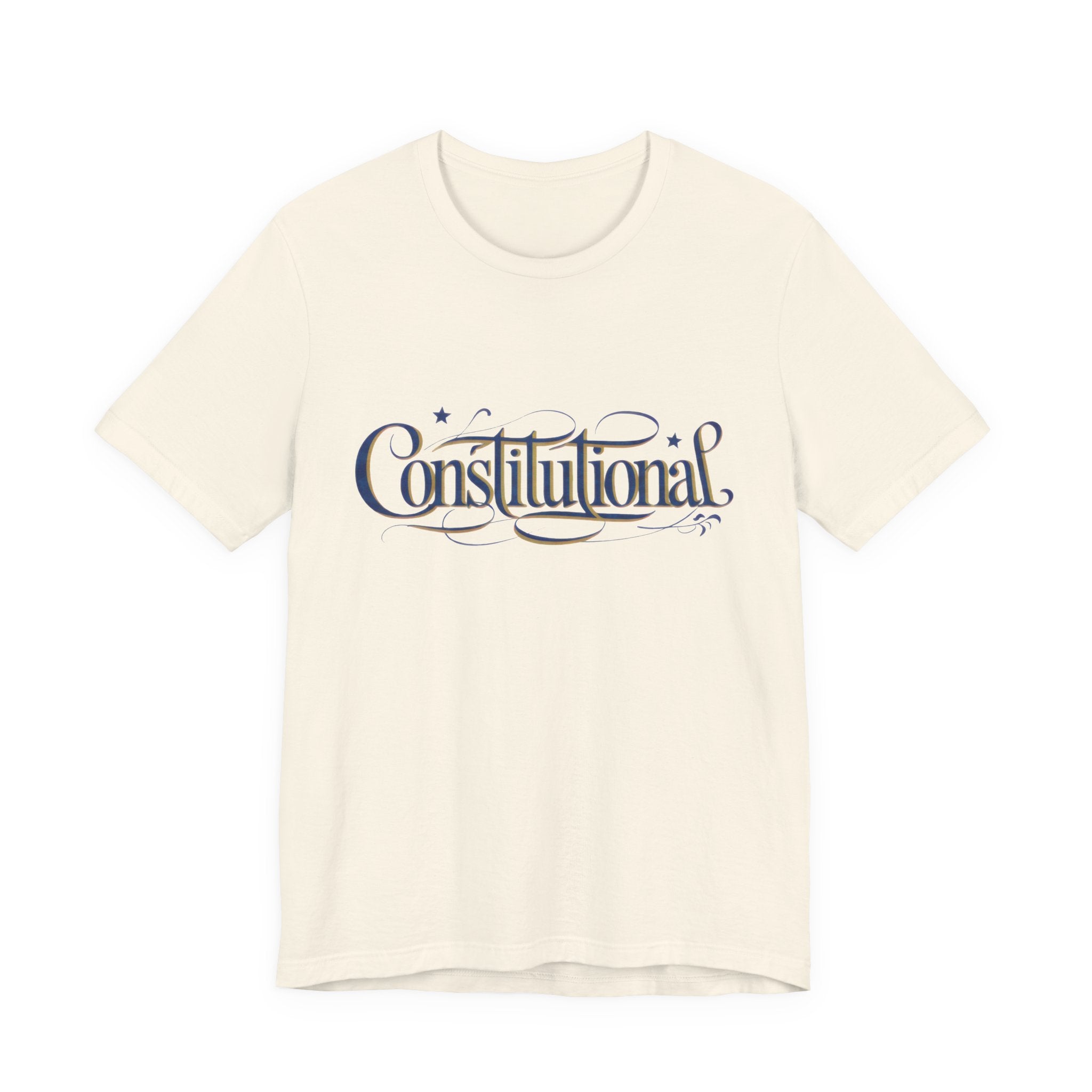 Natural t-shirt with text 'Constitutional' in decorative font on a white background