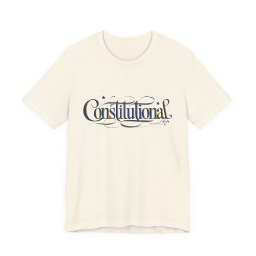 Natural t-shirt with text 'Constitutional' in decorative font on a white background