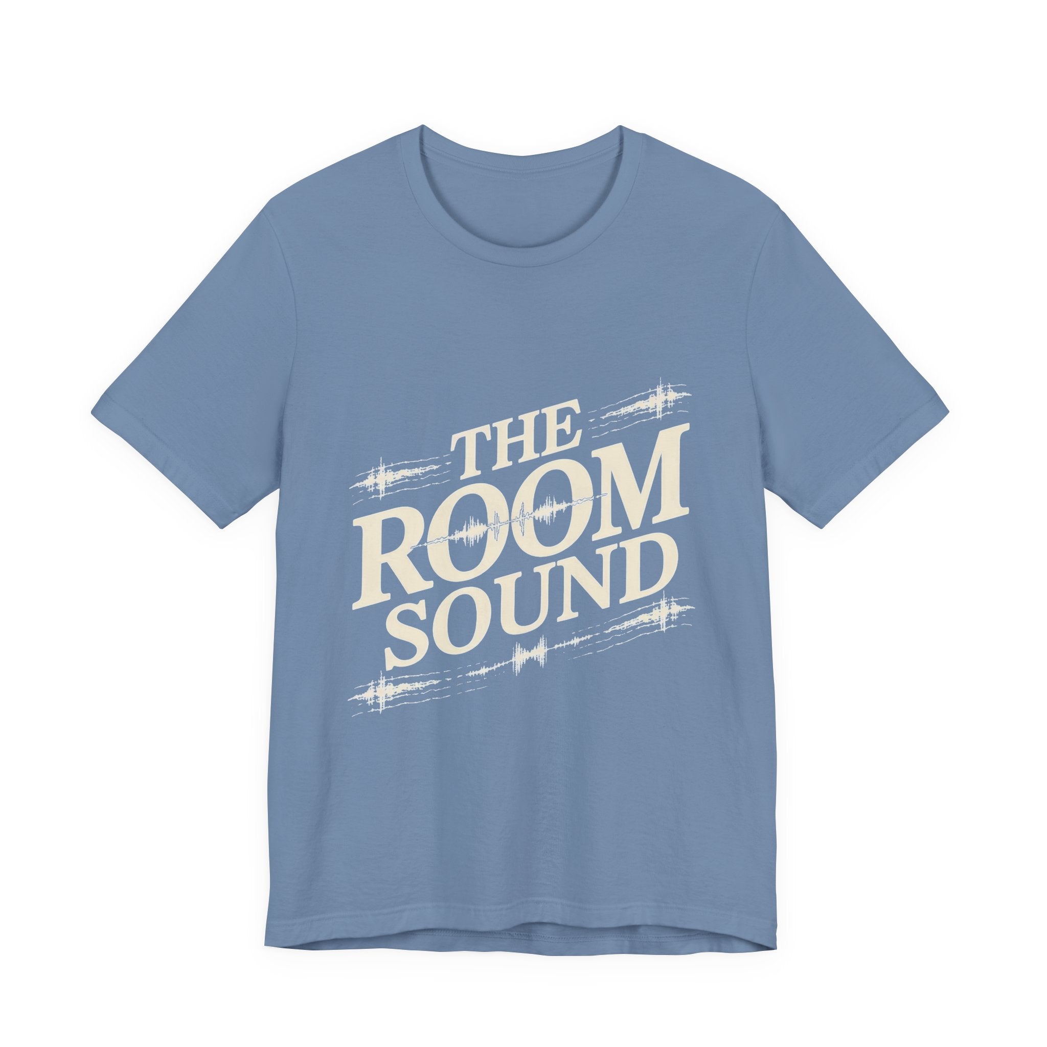 Light Blue t-shirt with 'The Room Sound' text design on a white background
