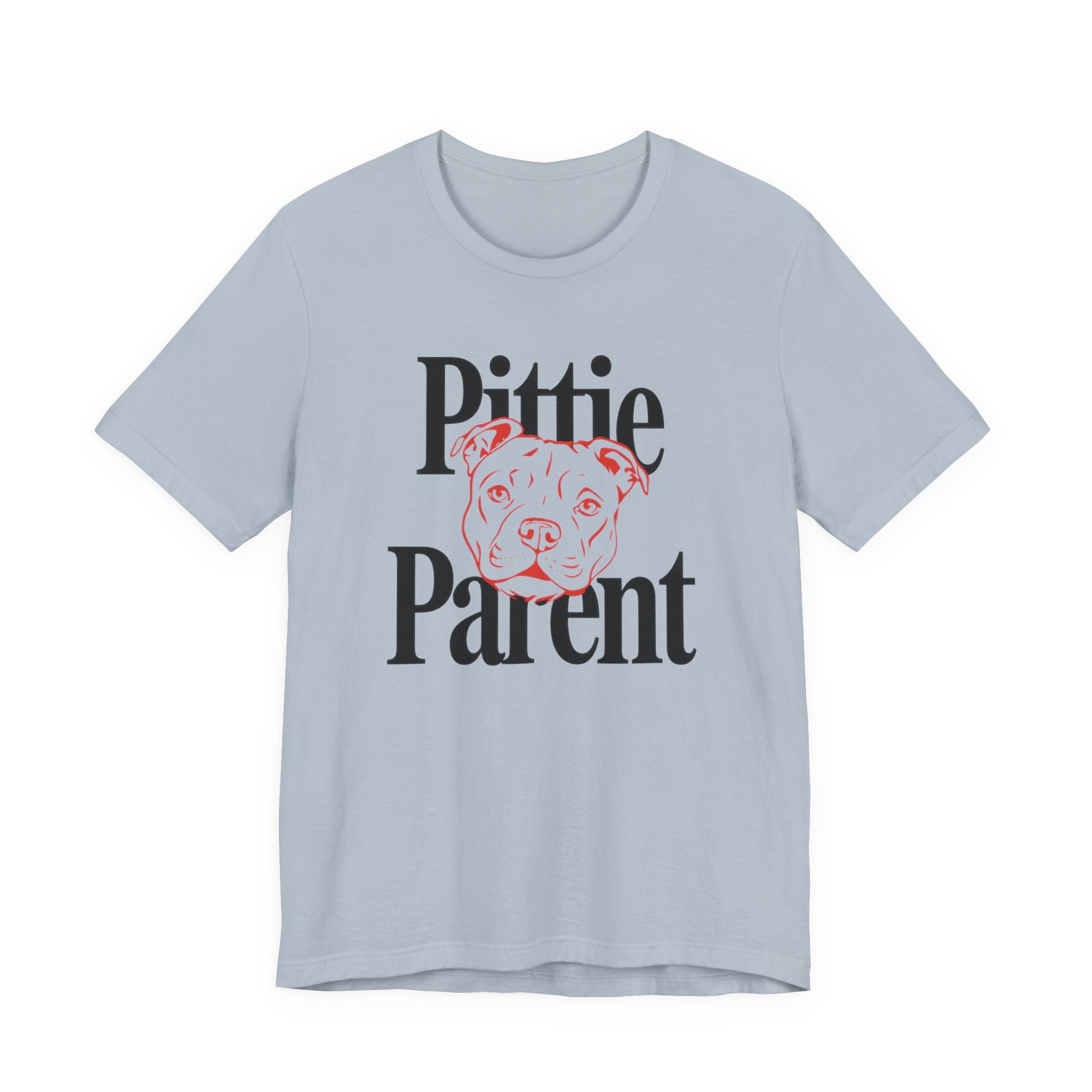 Light blue t-shirt with 'Pittie Parent' text and dog graphic on a white background