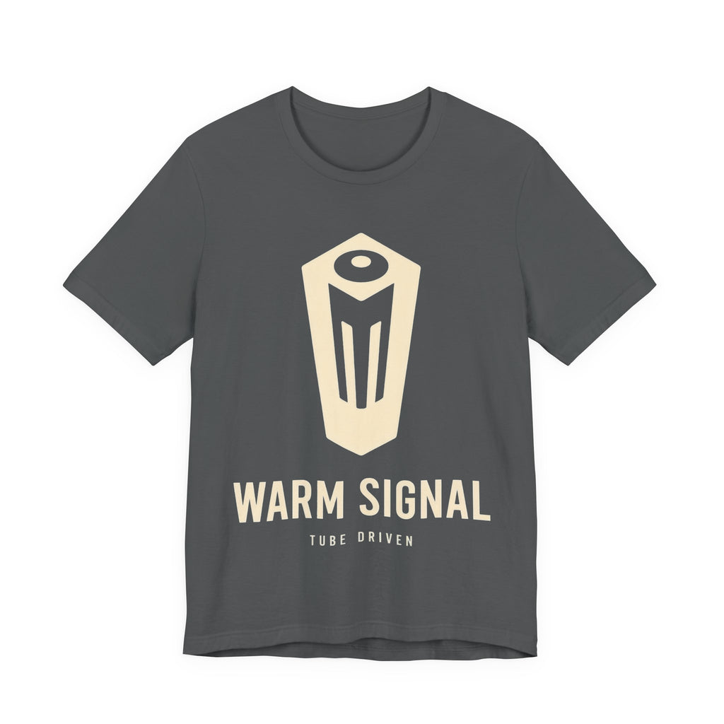 Gray t-shirt with 'Warm Signal' logo and text on a white background