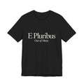 Black t-shirt with text 'E Pluribus Out of Many'  