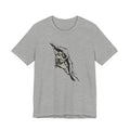 Gray t-shirt with black climbing graphic design on a white background