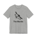 Gray t-shirt with 'The Mantle' graphic design on a white background