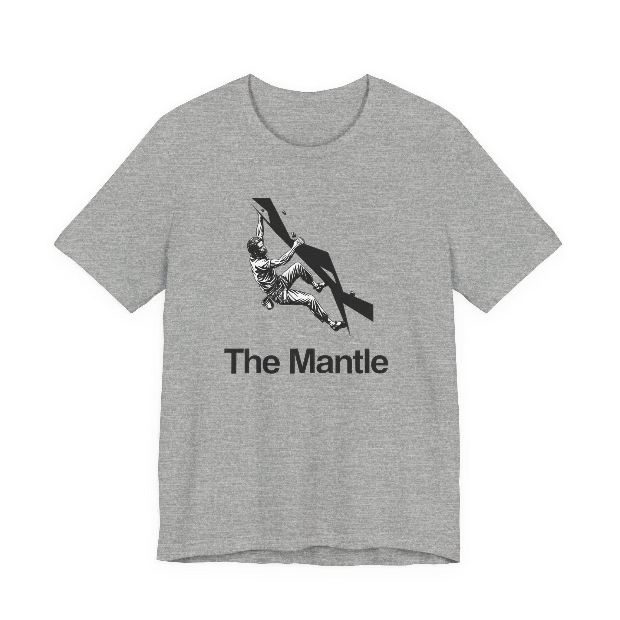 Gray t-shirt with 'The Mantle' graphic design on a white background