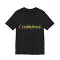 Black t-shirt with 'Constitutional' in gold on a white background