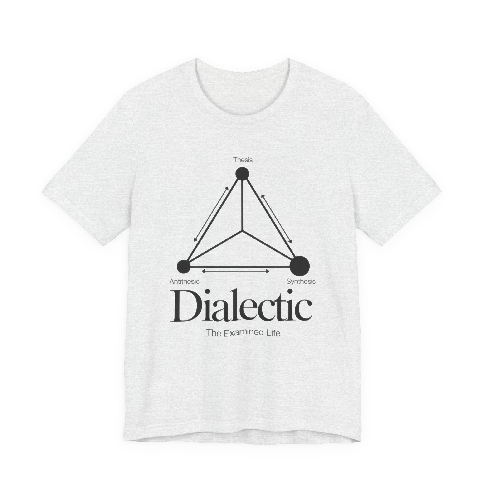 Ash t-shirt with black graphic and 'Dialectic' text on a white background