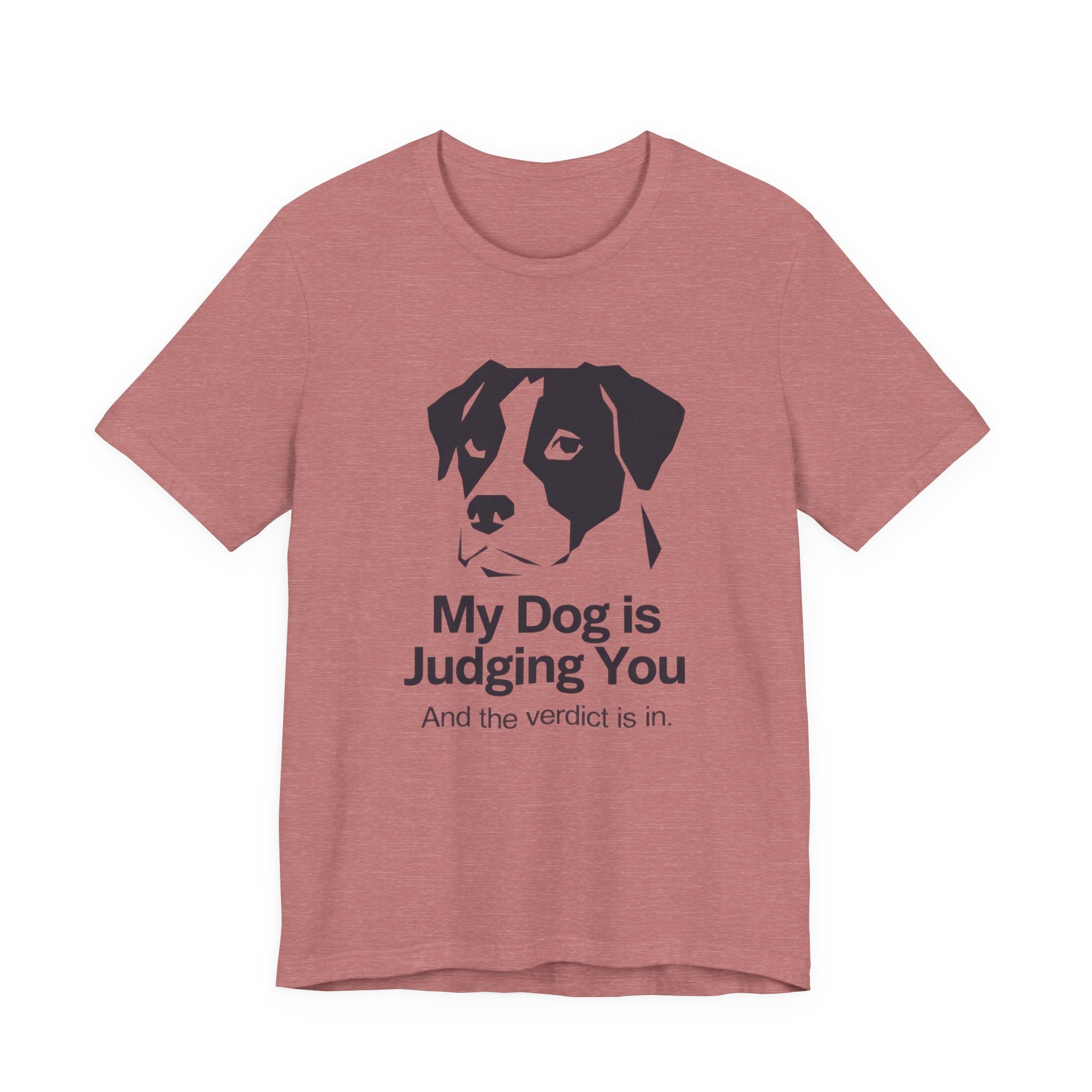 Mauve t-shirt with a dog graphic and 'My Dog is Judging You' text on a white background