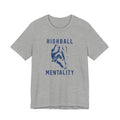 Gray t-shirt with blue graphic of a climber and 'Highball Mentality' text.