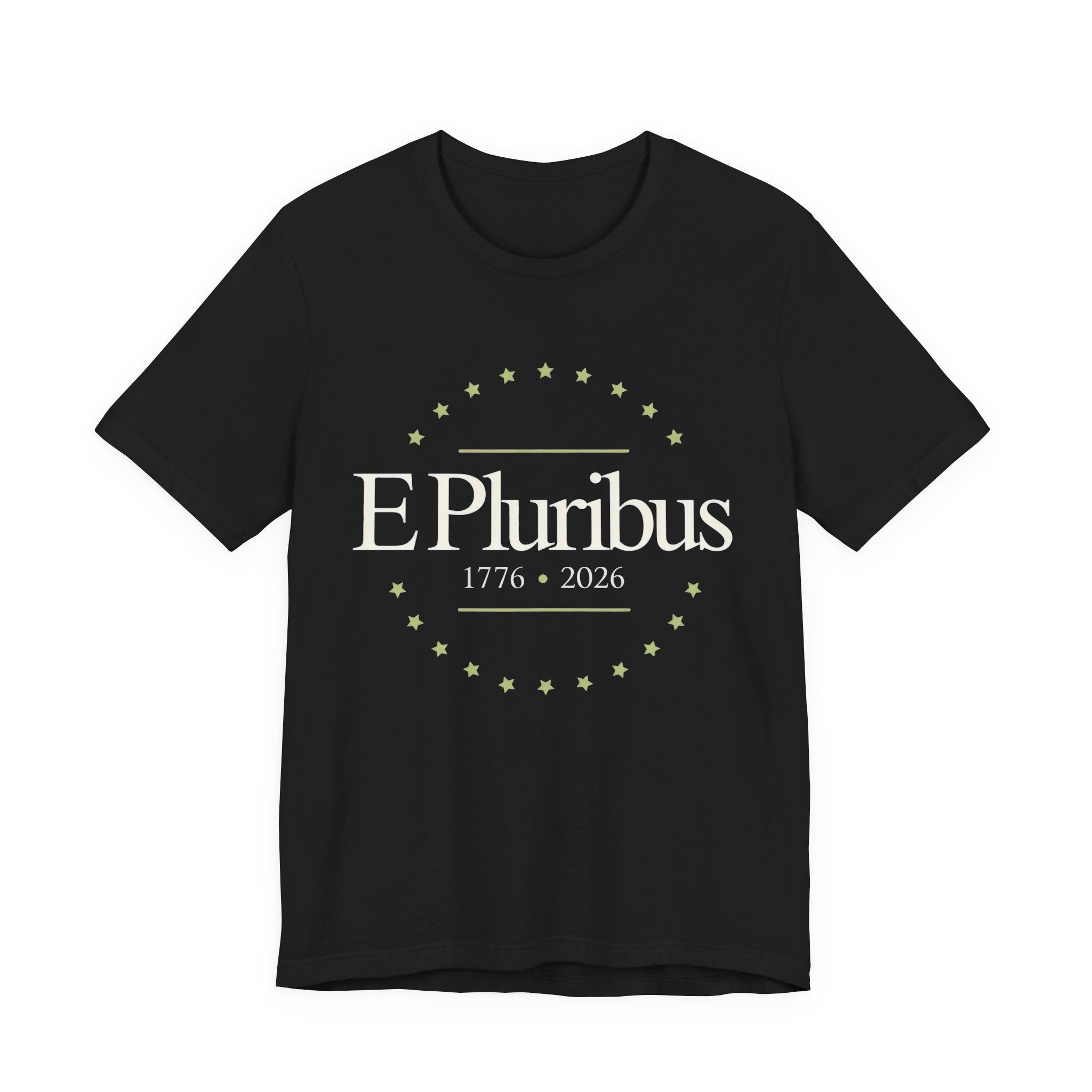 Black t-shirt with 'E Pluribus 1776-2026' design 