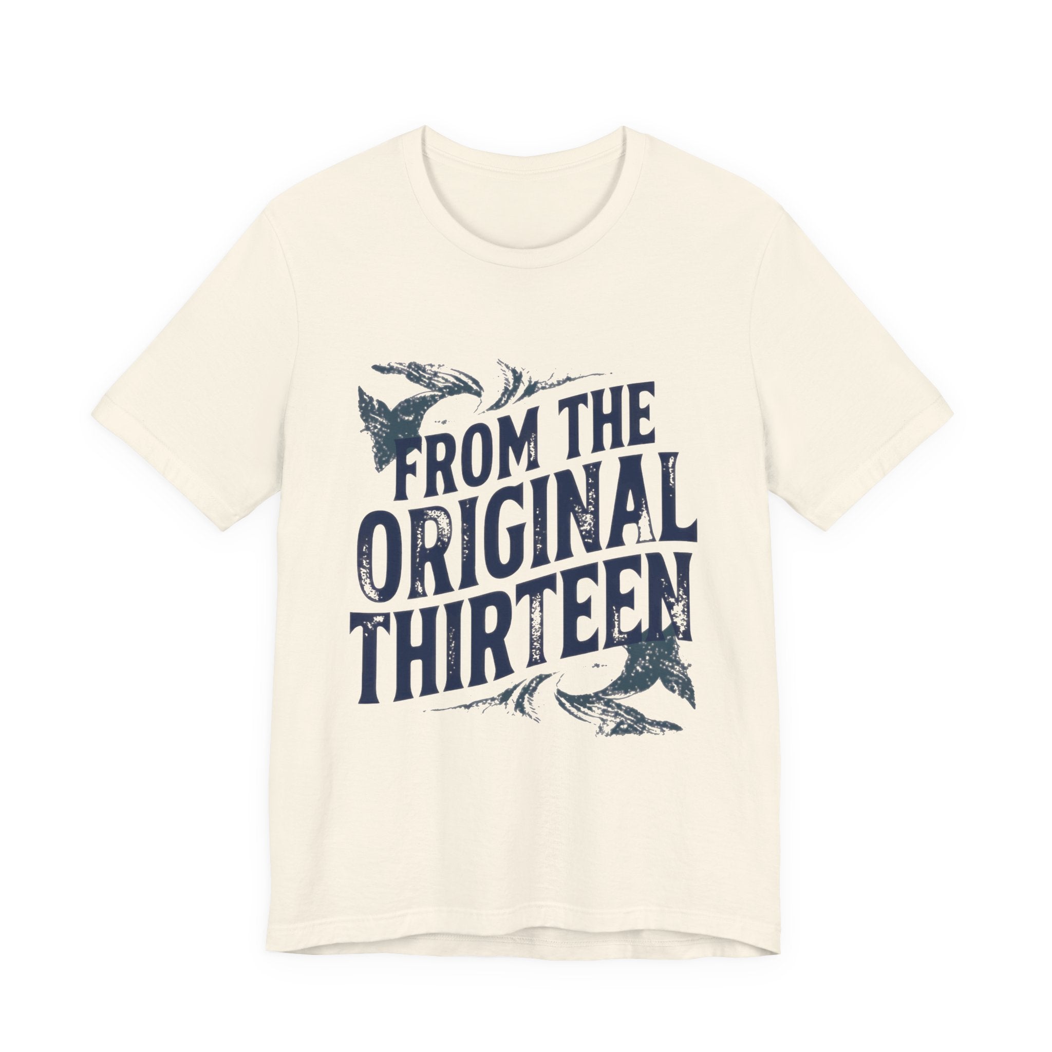 Beige t-shirt with blue graphic and text 'From the Original Thirteen' 