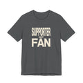 Grey t-shirt with 'Supporter Not Fan' text on a white background