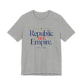 Gray t-shirt with 'Republic not Empire' text on a white background