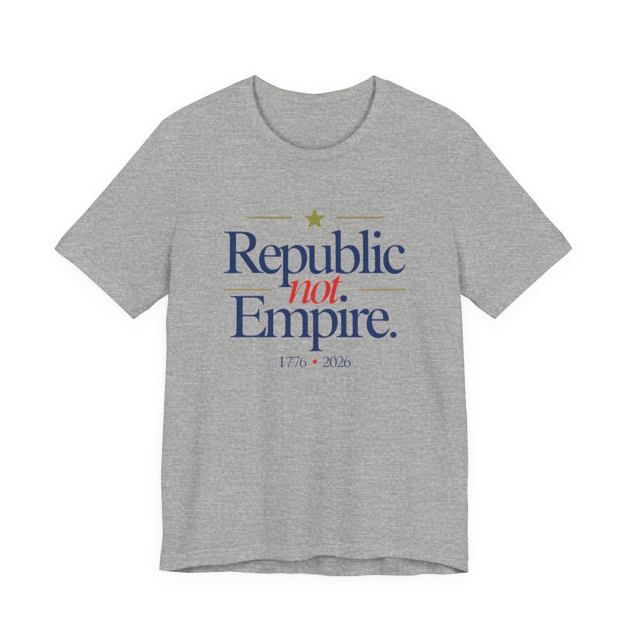 Gray t-shirt with 'Republic not Empire' text on a white background