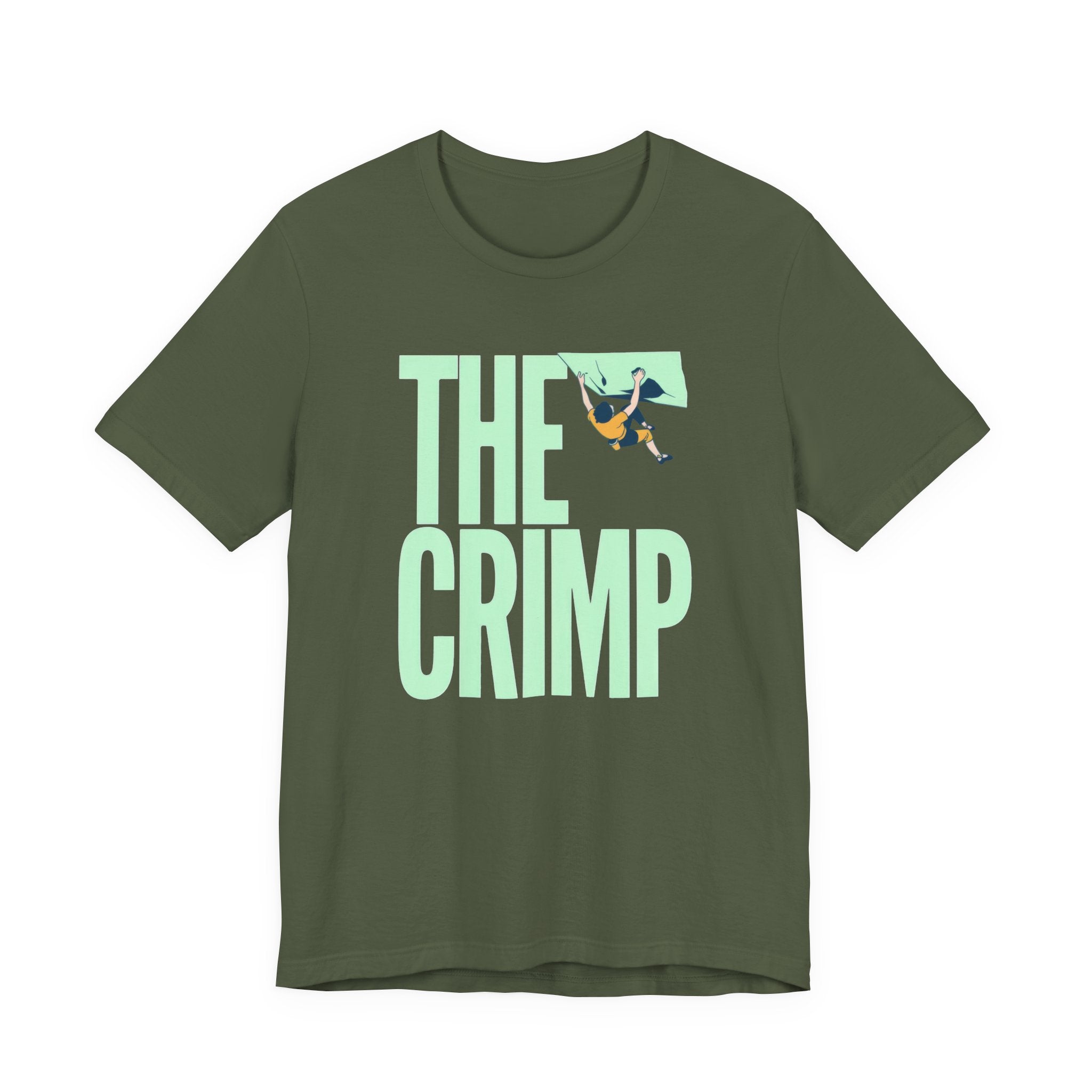 Green t-shirt with 'THE CRIMP' text and graphic on a white background