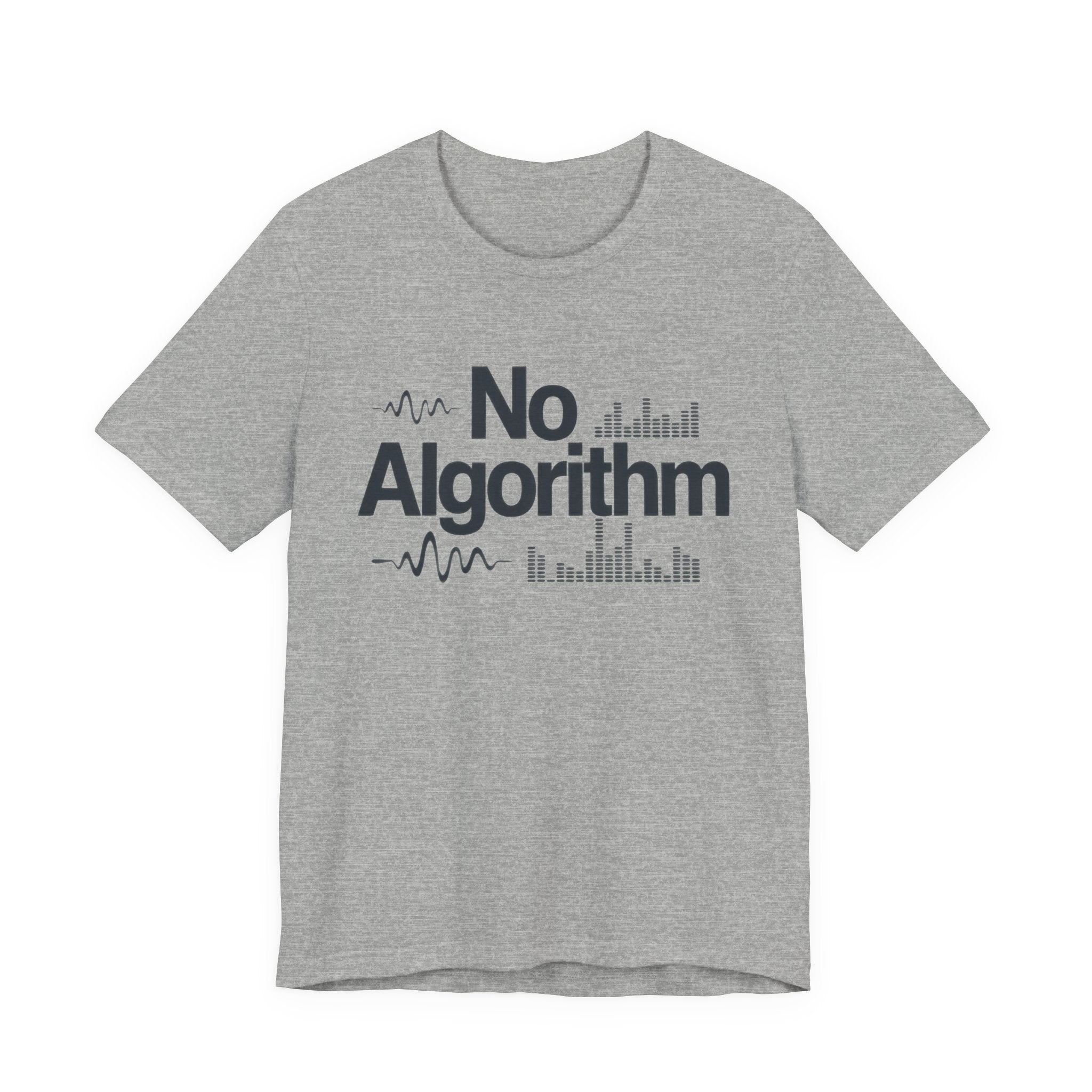 Gray t-shirt with 'No Algorithm' text on a white background