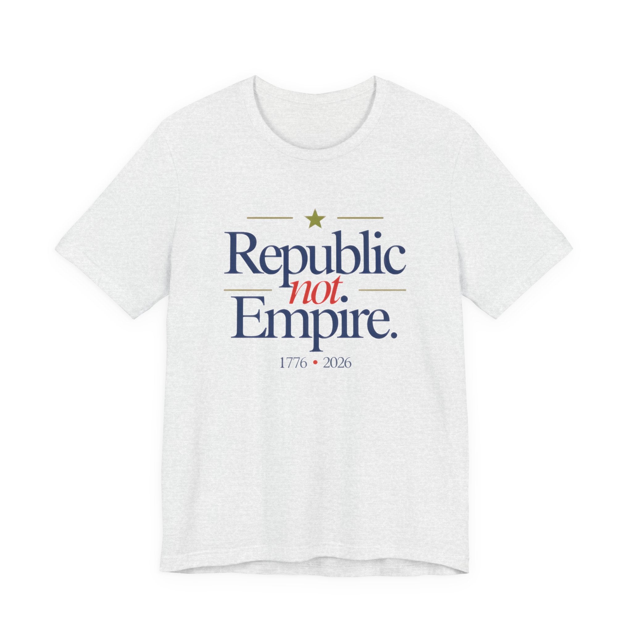 Ash t-shirt with 'Republic not Empire' text on a white background