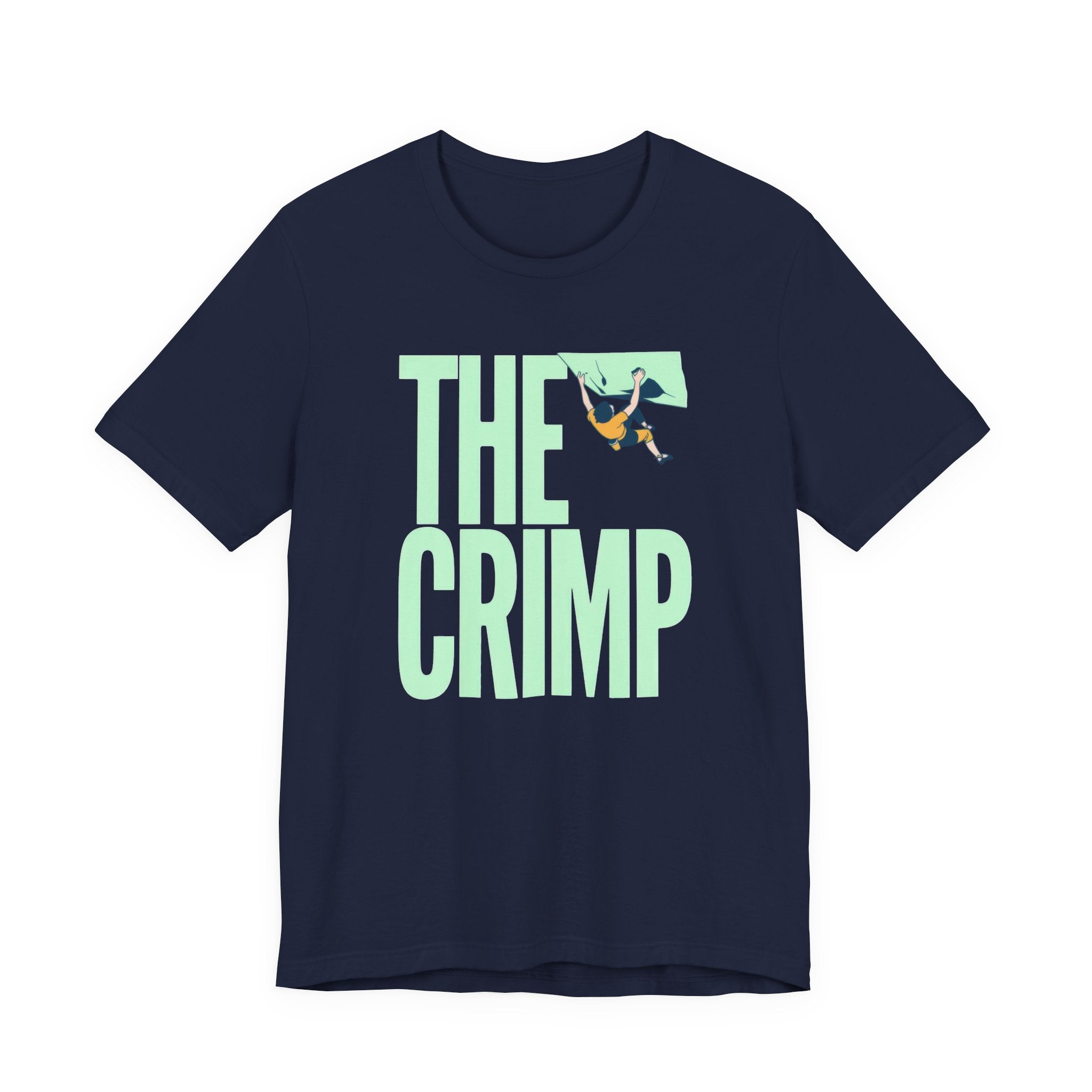 Navy blue t-shirt with 'THE CRIMP' graphic design on a white background
