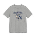 Gray t-shirt with 'PROJECTING' graphic design on a white background