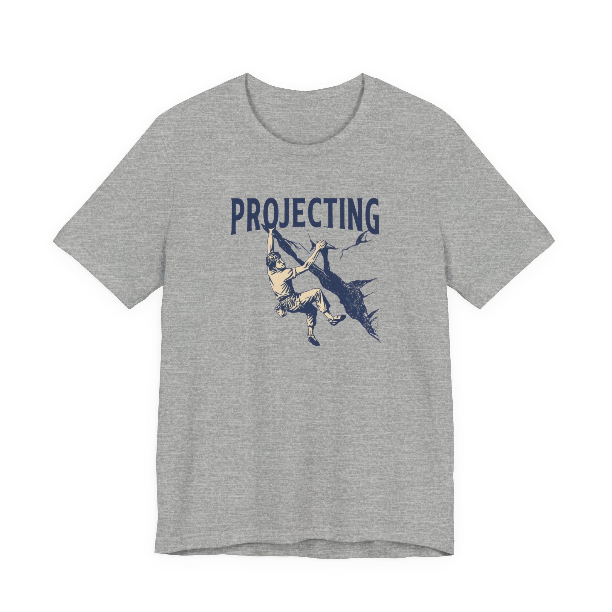 Gray t-shirt with 'PROJECTING' graphic design on a white background