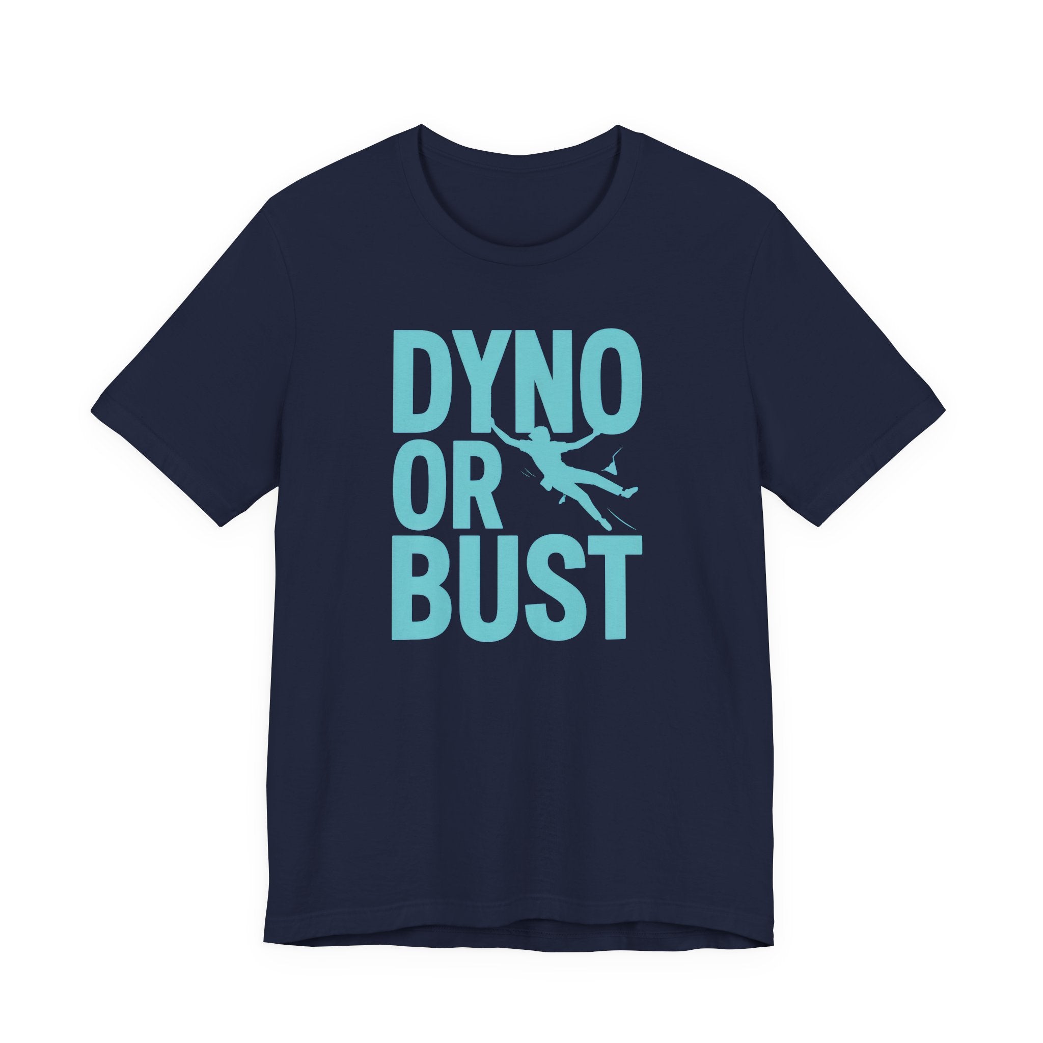Navy blue t-shirt with 'Dyno or Bust' text and graphic on a white background