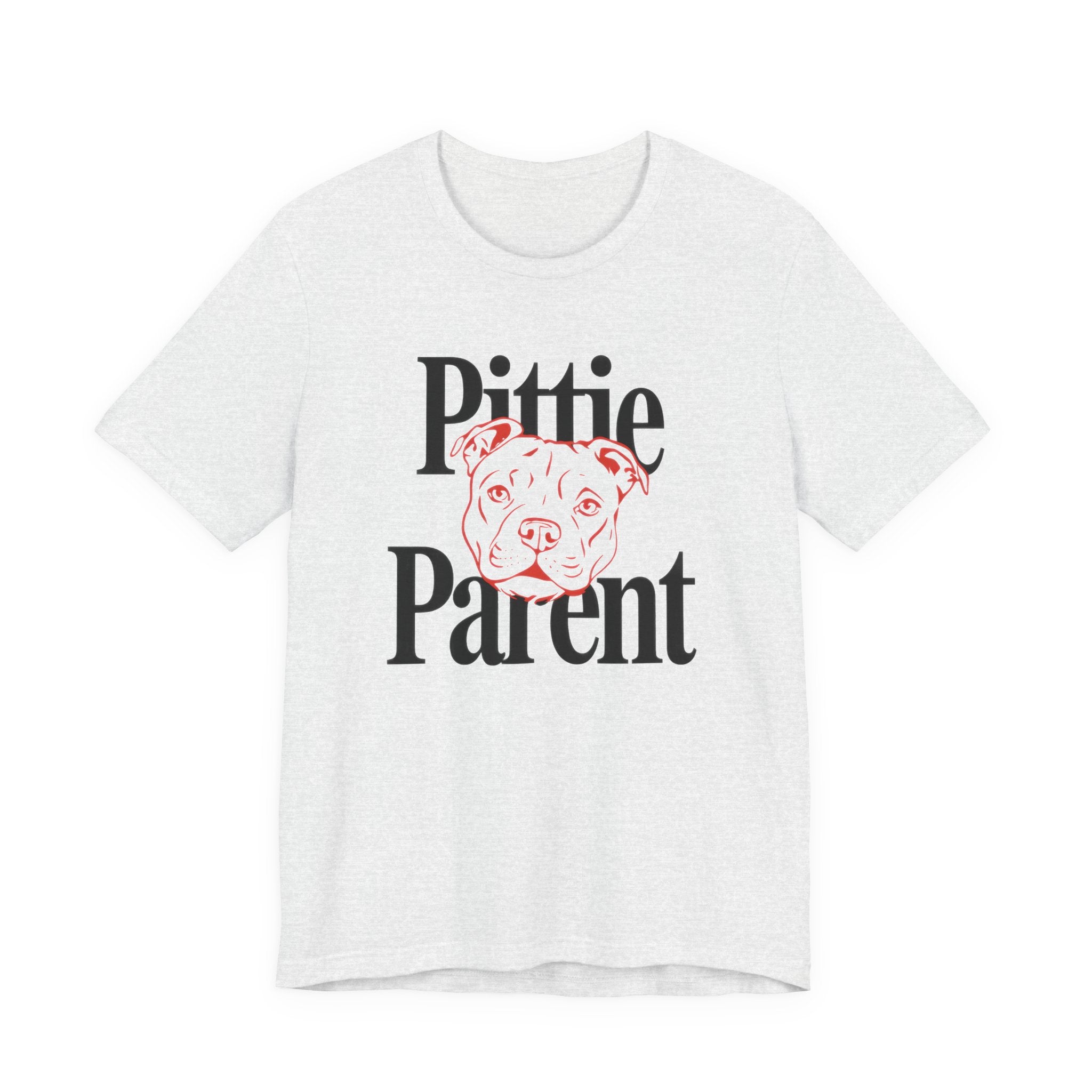 Ash t-shirt with 'Pittie Parent' text and a dog graphic on a white background