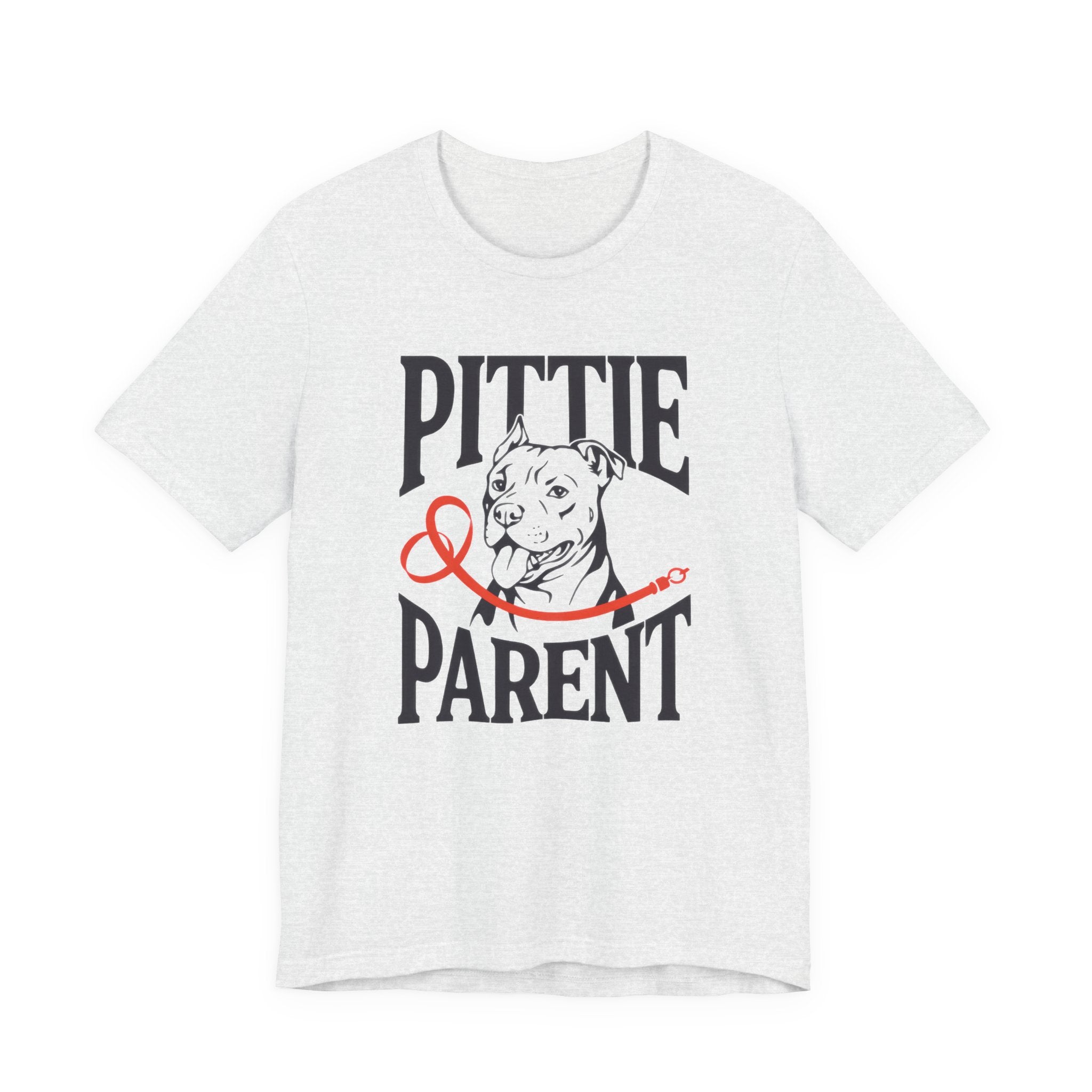Ash t-shirt with 'Pittie & Parent' graphic design on a white background