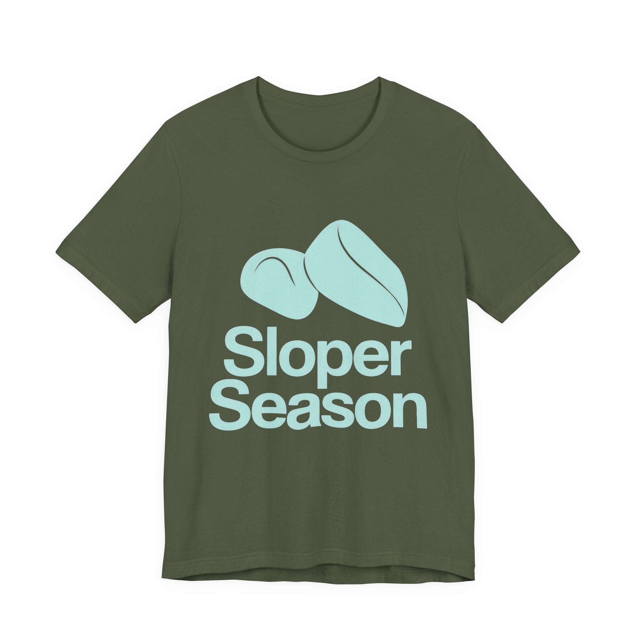 Green t-shirt with 'Sloper Season' text and graphic on a white background