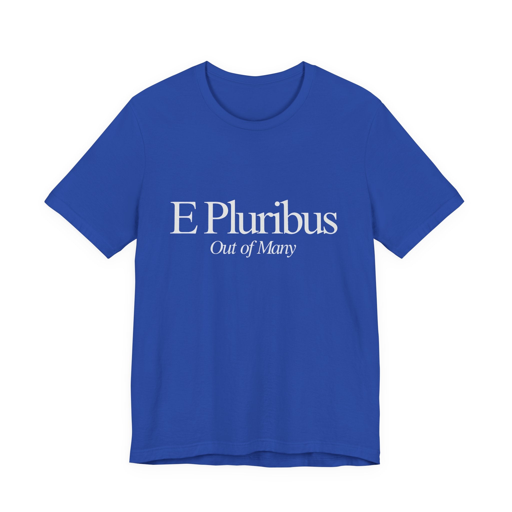 Blue t-shirt with white text 