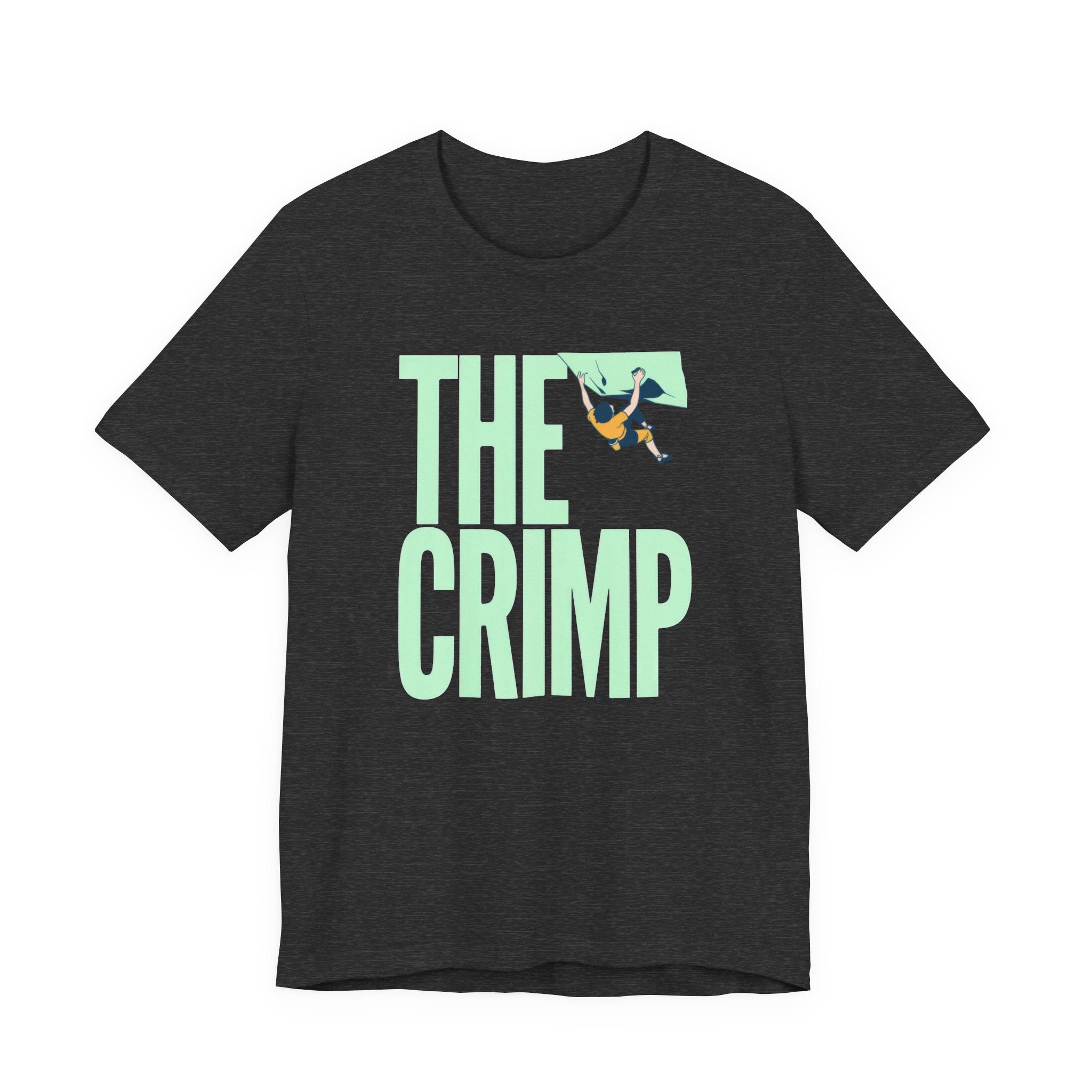Dark gray t-shirt with 'The Crimp' graphic design on a white background