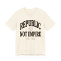 Beige t-shirt with 'Republic Not Empire' text and eagle graphic on a white background